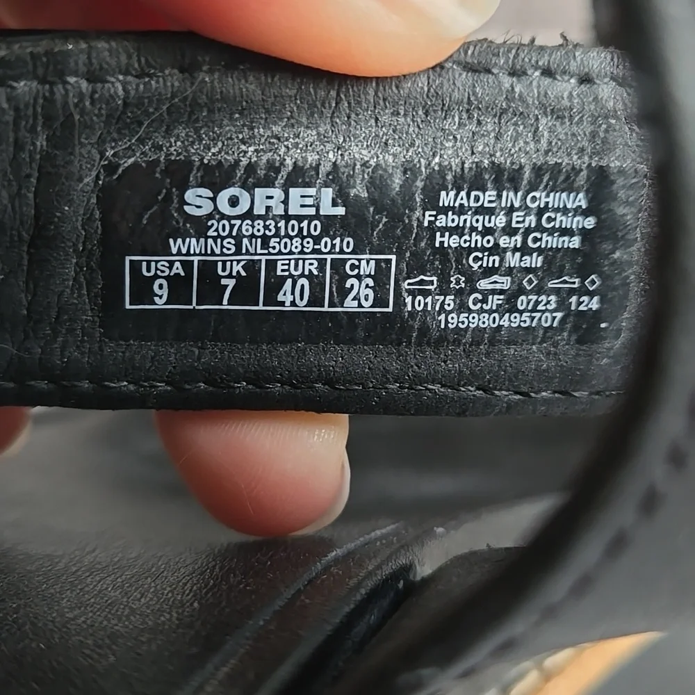 Sorel Black/Tan Platform Sandals, Womens 9 - Picture 3 of 12